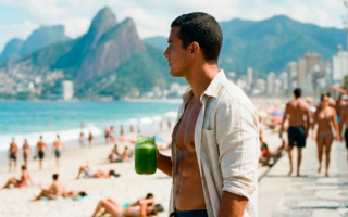 homem em frente a praia do Rio