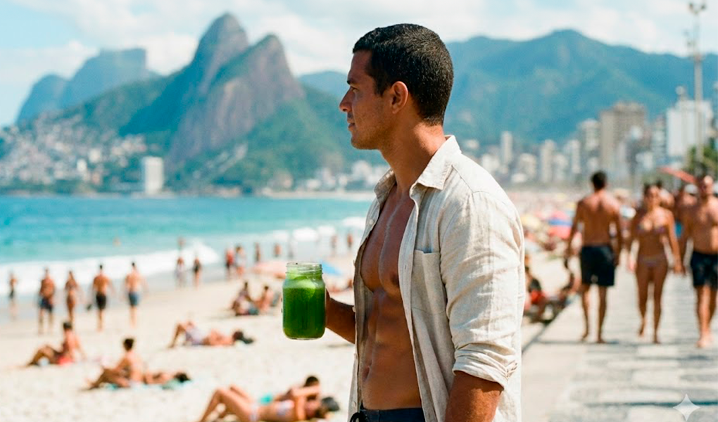homem em frente a praia do Rio