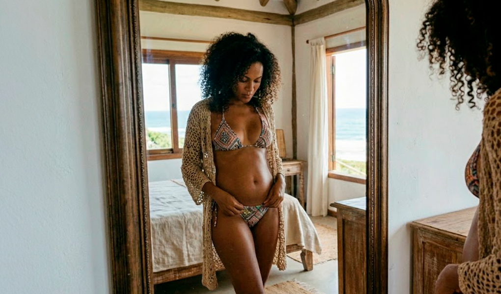 mulher se olhando no espelho