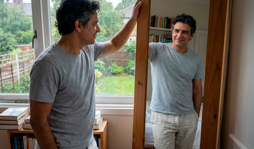 homem se olhando no espelho